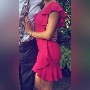 Dainty Hooligan Pink One Shoulder Ruffle Dress Size S